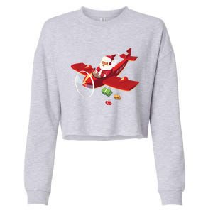 Christmas Santa Claus Pilot Flying Airplane Gift Cool Gift Cropped Pullover Crew