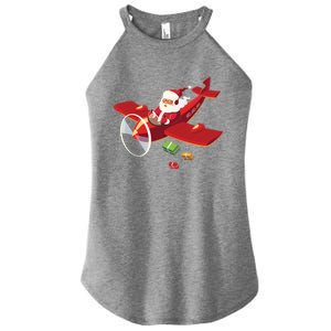 Christmas Santa Claus Pilot Flying Airplane Gift Cool Gift Women's Perfect Tri Rocker Tank