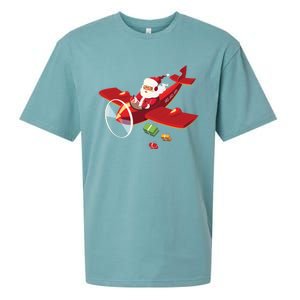 Christmas Santa Claus Pilot Flying Airplane Gift Cool Gift Sueded Cloud Jersey T-Shirt