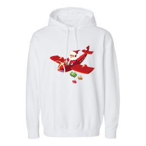 Christmas Santa Claus Pilot Flying Airplane Gift Cool Gift Garment-Dyed Fleece Hoodie