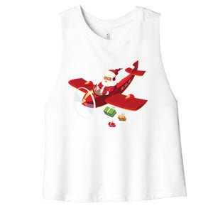 Christmas Santa Claus Pilot Flying Airplane Gift Cool Gift Women's Racerback Cropped Tank