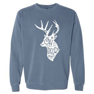 Christmas Snowflake Cute Deer Oh Reindeer Print Cool Gift Garment-Dyed Sweatshirt