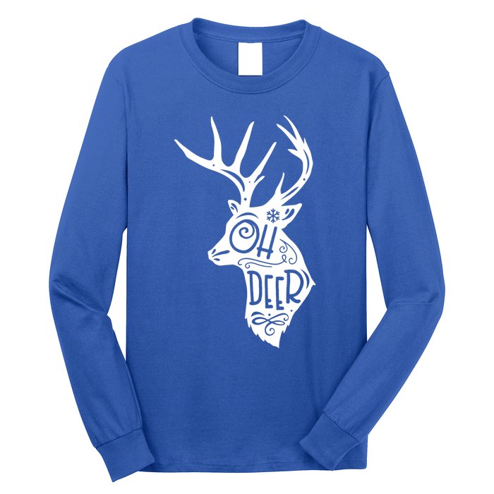 Christmas Snowflake Cute Deer Oh Reindeer Print Cool Gift Long Sleeve Shirt