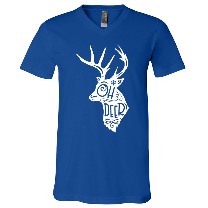 Christmas Snowflake Cute Deer Oh Reindeer Print Cool Gift V-Neck T-Shirt