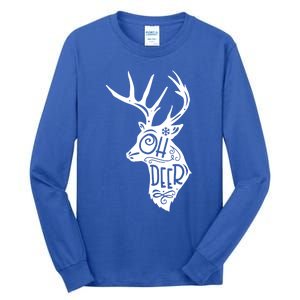 Christmas Snowflake Cute Deer Oh Reindeer Print Cool Gift Tall Long Sleeve T-Shirt