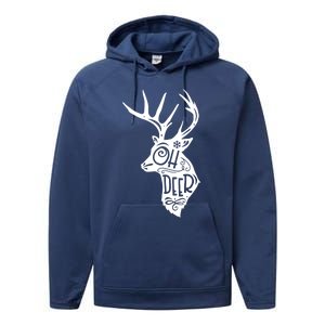 Christmas Snowflake Cute Deer Oh Reindeer Print Cool Gift Performance Fleece Hoodie