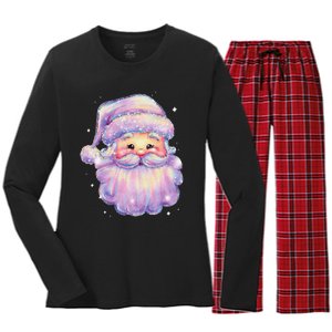 Colorful Santa Claus Face Christmas Xmas Family Matching Pjs Women's Long Sleeve Flannel Pajama Set 