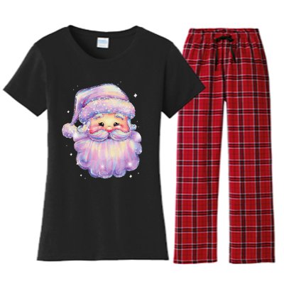 Colorful Santa Claus Face Christmas Xmas Family Matching Pjs Women's Flannel Pajama Set