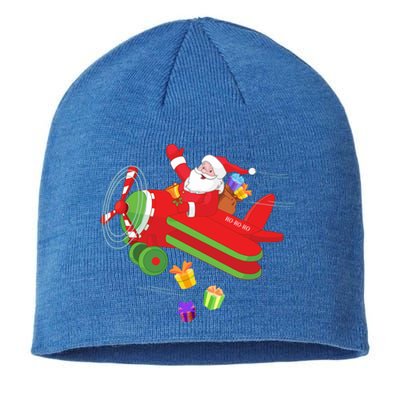 Christmas Santa Claus Pilot Flying Airplane Funny Gift Gift Sustainable Beanie