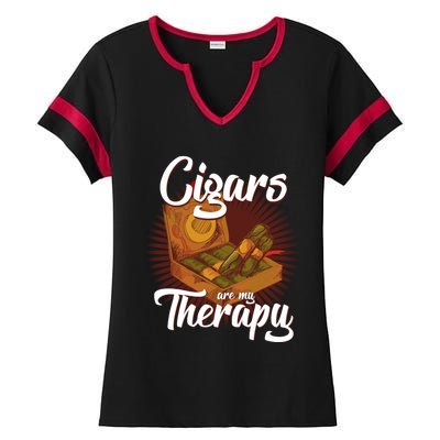 Cigar Smoking Cigars Are My Therapy Smoker Gift Ladies Halftime Notch Neck Tee