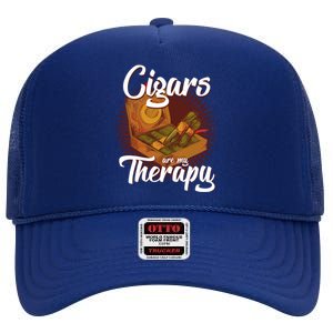 Cigar Smoking Cigars Are My Therapy Smoker Gift High Crown Mesh Back Trucker Hat