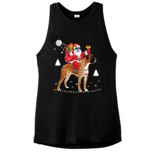 Christmas Santa Claus Riding Boxer Dog Lights Xmas Holiday Cool Gift Ladies PosiCharge Tri-Blend Wicking Tank