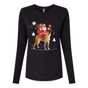 Christmas Santa Claus Riding Boxer Dog Lights Xmas Holiday Cool Gift Womens Cotton Relaxed Long Sleeve T-Shirt