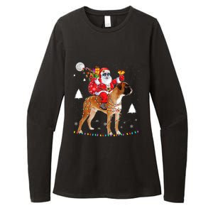 Christmas Santa Claus Riding Boxer Dog Lights Xmas Holiday Cool Gift Womens CVC Long Sleeve Shirt