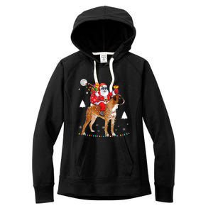 Christmas Santa Claus Riding Boxer Dog Lights Xmas Holiday Cool Gift Women's Fleece Hoodie