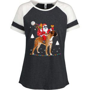 Christmas Santa Claus Riding Boxer Dog Lights Xmas Holiday Cool Gift Enza Ladies Jersey Colorblock Tee