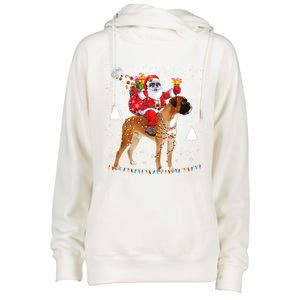 Christmas Santa Claus Riding Boxer Dog Lights Xmas Holiday Cool Gift Womens Funnel Neck Pullover Hood