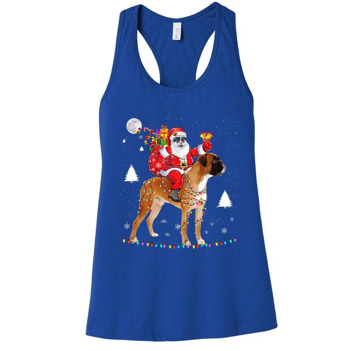 Christmas Santa Claus Riding Boxer Dog Lights Xmas Holiday Cool Gift Women's Racerback Tank