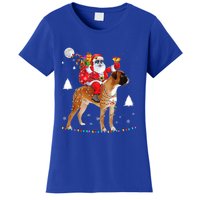 Christmas Santa Claus Riding Boxer Dog Lights Xmas Holiday Cool Gift Women's T-Shirt