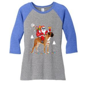 Christmas Santa Claus Riding Boxer Dog Lights Xmas Holiday Cool Gift Women's Tri-Blend 3/4-Sleeve Raglan Shirt