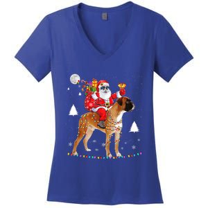 Christmas Santa Claus Riding Boxer Dog Lights Xmas Holiday Cool Gift Women's V-Neck T-Shirt