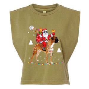 Christmas Santa Claus Riding Boxer Dog Lights Xmas Holiday Cool Gift Garment-Dyed Women's Muscle Tee