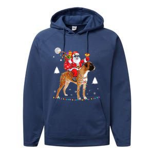 Christmas Santa Claus Riding Boxer Dog Lights Xmas Holiday Cool Gift Performance Fleece Hoodie