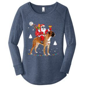 Christmas Santa Claus Riding Boxer Dog Lights Xmas Holiday Cool Gift Women's Perfect Tri Tunic Long Sleeve Shirt