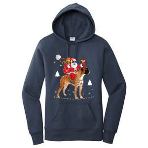 Christmas Santa Claus Riding Boxer Dog Lights Xmas Holiday Cool Gift Women's Pullover Hoodie