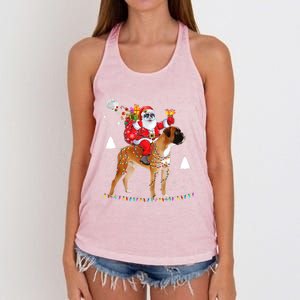 Christmas Santa Claus Riding Boxer Dog Lights Xmas Holiday Cool Gift Women's Knotted Racerback Tank