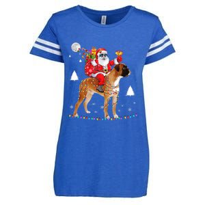 Christmas Santa Claus Riding Boxer Dog Lights Xmas Holiday Cool Gift Enza Ladies Jersey Football T-Shirt