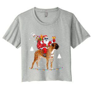 Christmas Santa Claus Riding Boxer Dog Lights Xmas Holiday Cool Gift Women's Crop Top Tee