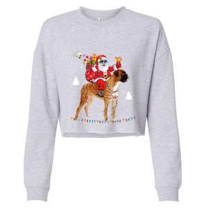 Christmas Santa Claus Riding Boxer Dog Lights Xmas Holiday Cool Gift Cropped Pullover Crew