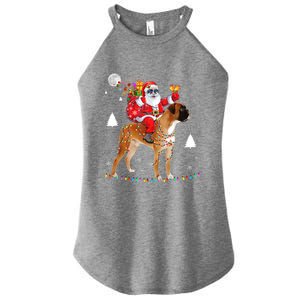 Christmas Santa Claus Riding Boxer Dog Lights Xmas Holiday Cool Gift Women's Perfect Tri Rocker Tank