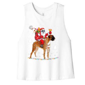 Christmas Santa Claus Riding Boxer Dog Lights Xmas Holiday Cool Gift Women's Racerback Cropped Tank