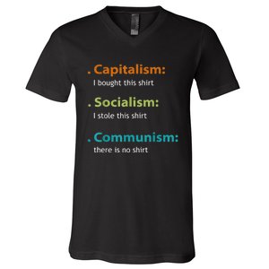 Capitalism Socialism Communism Libertarian Economics Freedom V-Neck T-Shirt