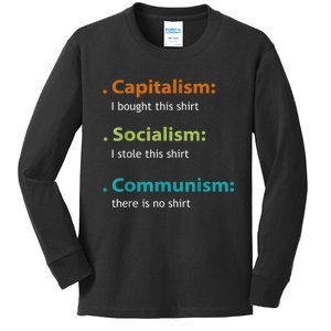 Capitalism Socialism Communism Libertarian Economics Freedom Kids Long Sleeve Shirt