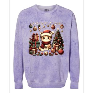 Cute Santa Cat With Christmas Stuff Colorblast Crewneck Sweatshirt