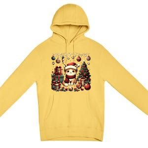 Cute Santa Cat With Christmas Stuff Premium Pullover Hoodie