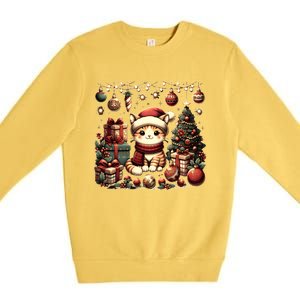 Cute Santa Cat With Christmas Stuff Premium Crewneck Sweatshirt