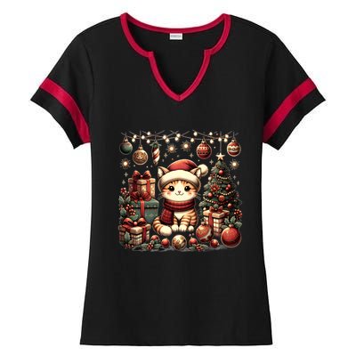 Cute Santa Cat With Christmas Stuff Ladies Halftime Notch Neck Tee