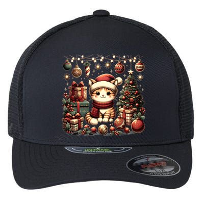 Cute Santa Cat With Christmas Stuff Flexfit Unipanel Trucker Cap