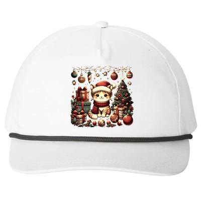 Cute Santa Cat With Christmas Stuff Snapback Five-Panel Rope Hat