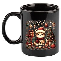 Cute Santa Cat With Christmas Stuff 11oz C Handle Ceramic Mug