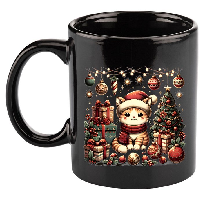 Cute Santa Cat With Christmas Stuff 11oz C Handle Ceramic Mug