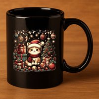 Cute Santa Cat With Christmas Stuff 11oz C Handle Ceramic Mug