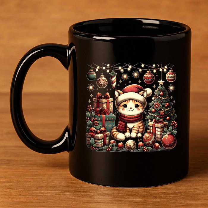 Cute Santa Cat With Christmas Stuff 11oz C Handle Ceramic Mug