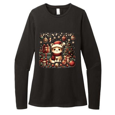 Cute Santa Cat With Christmas Stuff Womens CVC Long Sleeve Shirt