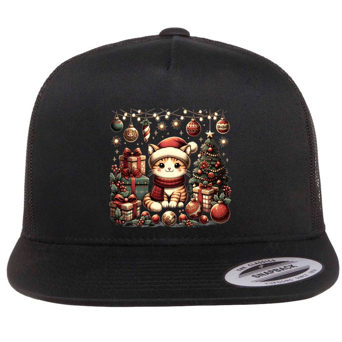 Cute Santa Cat With Christmas Stuff Flatbill Hat