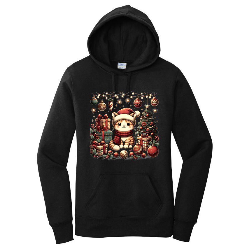 Cute Santa Cat With Christmas Stuff Women's Pullover Hoodie